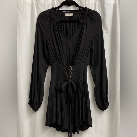 Ramy Brook Black Mini, Long Sleeve, V - Neck Dress with Elastic Waist - Picture 2 of 5